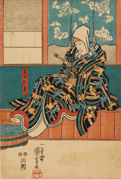 Un attore seduto sul bordo del palco, 1798-1861 da Utagawa Kuniyoshi