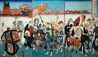 Il coraggioso Kuniyoshi con il suo disegno di Paulownia, 1848 da Utagawa Kuniyoshi