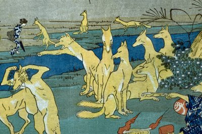 Volpi Comiche che Praticano il Cambiamento di Forma (Dōke kitsume henge no keiko), c.1842 da Utagawa Kuniyoshi