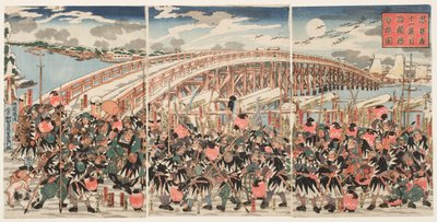 Undicesimo atto del "Chushingura": I leali ritenitori si riuniscono al ponte di Ryogoku da Utagawa Kuniyoshi
