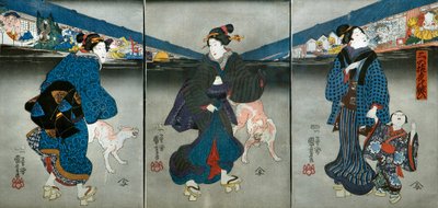 Festività dei tre scimmie nella notte (Mitsu no saru yoru no nigiwai) da Utagawa Kuniyoshi