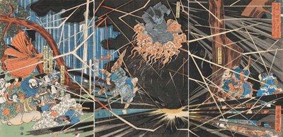 Fantasma di Akugenda Yoshihira che attacca Nanba Jiro alla cascata di Nunobiki, ca 1825 da Utagawa Kuniyoshi