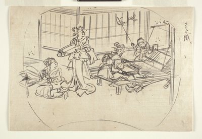 Hataori (tessitura su un telaio) c.1840 da Utagawa Kuniyoshi