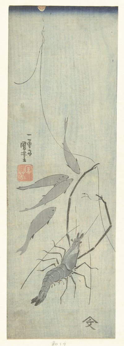 Aragosta e piccoli pesci da Utagawa Kuniyoshi