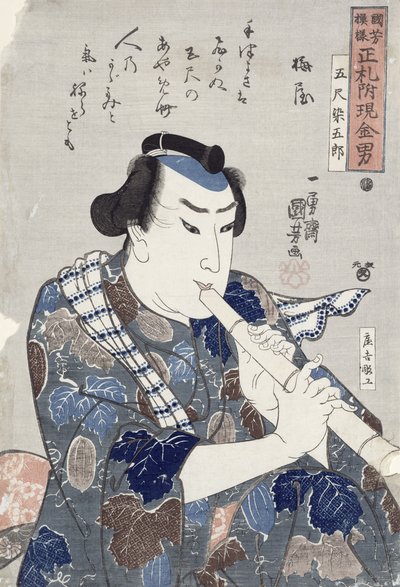 Uomo che suona un flauto da Utagawa Kuniyoshi