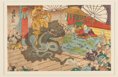 Manifestazione della divinità a sette facce a Minobuzan, 9° mese 1277, XIX secolo da Utagawa Kuniyoshi