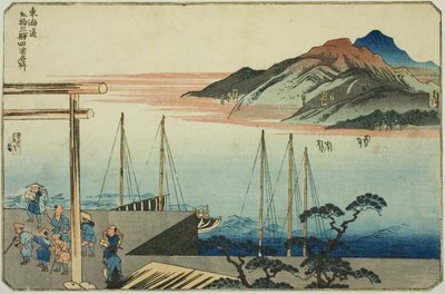 Miya, Kuwana, Yokkaichi e Ishiyakushi, dalla serie "Luoghi famosi sulle cinquantatré stazioni del Tokaido, Quattro stazioni" da Utagawa Kuniyoshi