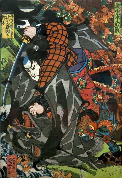 Miyamoto Musashi Serie: Serie senza titolo di stampe di guerrieri pubblicata da Kawaguchi, c.1827-27 da Utagawa Kuniyoshi