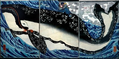 Miyamoto Musashi uccide una balena enorme, c.1847 da Utagawa Kuniyoshi