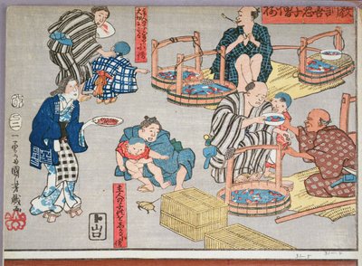 Insegnamento morale per i commessi, esempi di buon e cattivo comportamento, 1857 da Utagawa Kuniyoshi