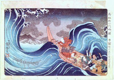Nichiren calma la tempesta, XIX secolo da Utagawa Kuniyoshi