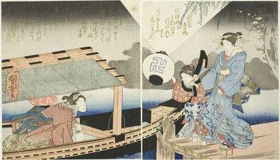 Scena notturna a bordo di una barca da diporto da Utagawa Kuniyoshi