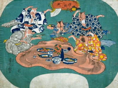 Procione e volpe che giocano, c.1842 da Utagawa Kuniyoshi