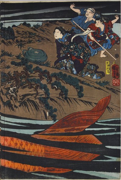 Oniwaka-maru attacca la carpa gigante da Utagawa Kuniyoshi