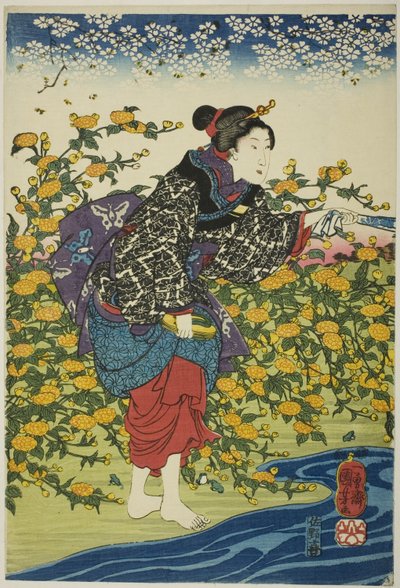 Il fiume gioiello Ide nella provincia di Yamashiro (Yamashiro kuni Ide no Tamagawa), da una serie senza titolo dei Sei fiumi gioiello da Utagawa Kuniyoshi