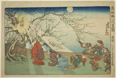 La stella scende su Echi nella tredicesima notte del nono mese (Kugatsu jusan yoru Echi shoko), dalla serie "Breve biografia illustrata del grande sacerdote [Nichiren] (Koso go ichidai ryakuzu)" da Utagawa Kuniyoshi