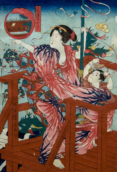Il Festival delle Stelle del Settimo Mese (Fumizuki no tanabata) Serie senza titolo di donne con bambini nei dodici mesi, c.1836 da Utagawa Kuniyoshi