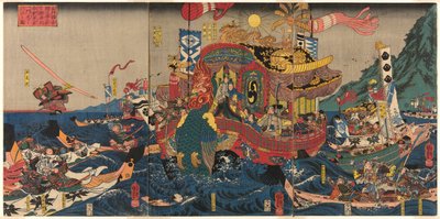 La totale sconfitta del clan Taira nella grande guerra Genpei nella baia di Akama nella provincia di Nagato da Utagawa Kuniyoshi