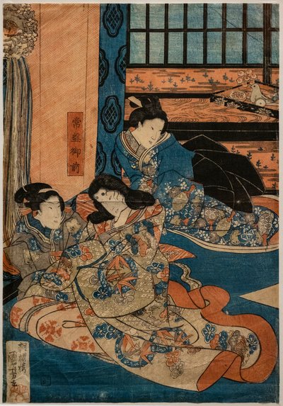 Tokiwa Gozen, amante di Minamoto no Yoshitsune, in una scena di Kabuki (xilografia su carta) da Utagawa Kuniyoshi