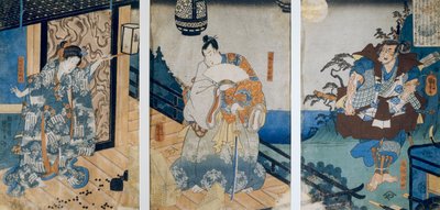 Trittico con le avventure di Coxinga/Watonai di Hachiman Taro Yoshiie da Utagawa Kuniyoshi