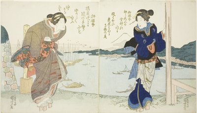 Due donne presso una casa da tè a Takanawa da Utagawa Kuniyoshi