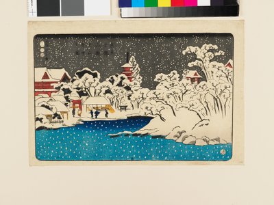 Vista della neve a Benten HIll, Tempio di Kinryūzan da Utagawa Kuniyoshi