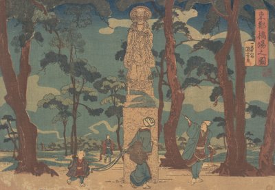 Viandanti che guardano la statua di Jizo Bosatsu in un boschetto di pini a Hashiba da Utagawa Kuniyoshi