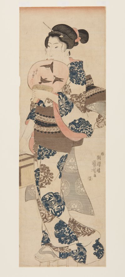 Donna con ventaglio e gabbia per insetti da Utagawa Kuniyoshi