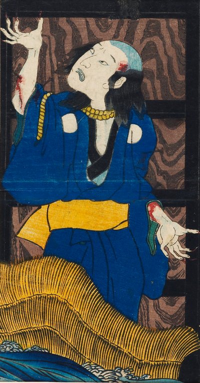 Stampa xilografica - scena dal dramma Yotsu-ya kaidan La storia di Oiwa e Tamiya Iemon da Utagawa Kuniyoshi