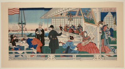 Un edificio mercantile americano a Yokohama (Yokohama ijin shokan no zu) da Utagawa Sadahide
