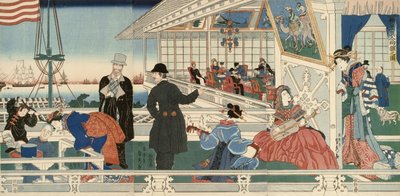 Un edificio mercantile americano a Yokohama da Utagawa Sadahide