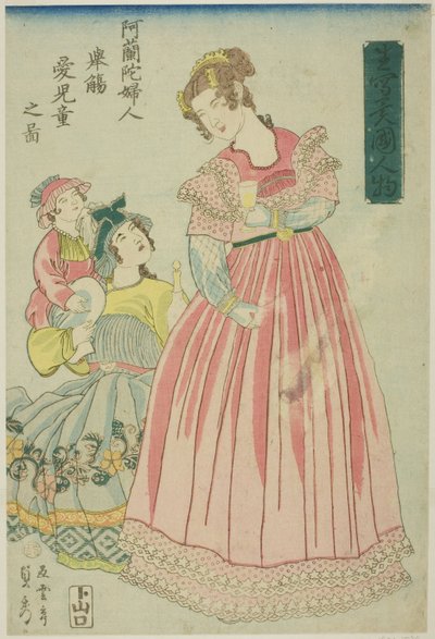 Donna olandese che brinda ai suoi figli (Oranda fujin kyosho aijido no zu), dalla serie "Stranieri disegnati dal vivo (Ikiutsushi ikoku jinbutsu)" da Utagawa Sadahide