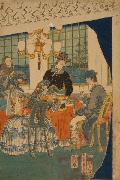 Salotto di una casa mercantile straniera a Yokohama, 1861 da Utagawa Sadahide