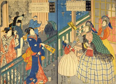 Vista reale di una casa mercantile di Yokohama da Utagawa Sadahide