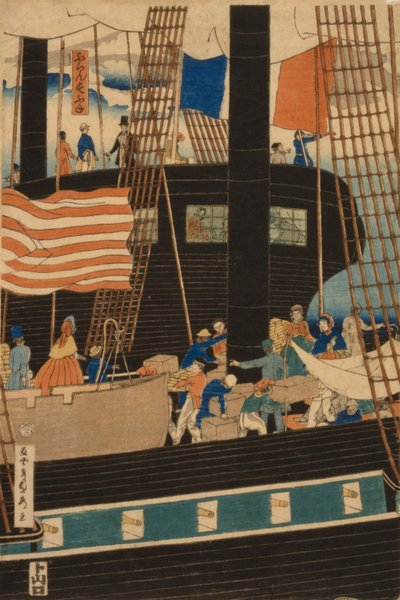 Commercianti occidentali caricano merci a Yokohama, 1861 da Utagawa Sadahide