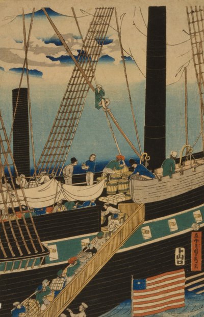 Commercianti occidentali caricano merci a Yokohama, 1861 da Utagawa Sadahide