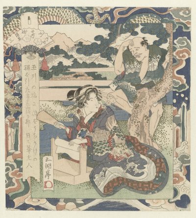 Donna che infeltrisce il tessuto presso il fiume Tôi a Settsu, numero tre (Tôi - sono san) da Utagawa Sadakage