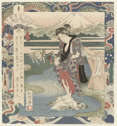 Donna lava i vestiti nel fiume da Utagawa Sadakage