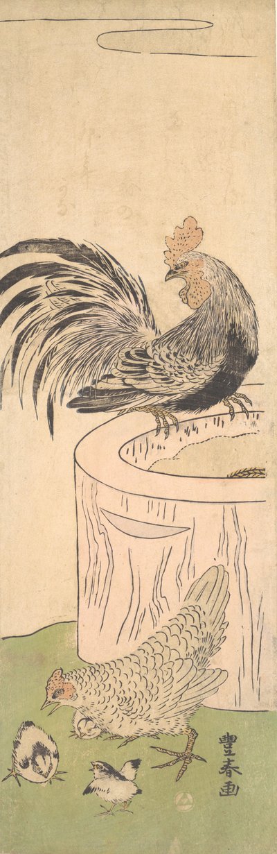 Gallo, gallina e pulcini da Utagawa Toyoharu