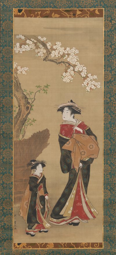 Cortigiana e il suo attendente sotto un ciliegio da Utagawa Toyoharu