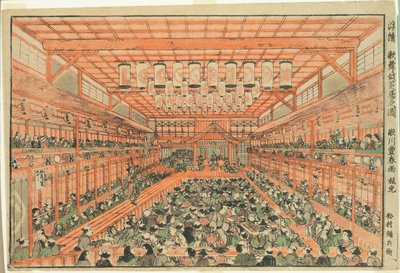 Immagine prospettica di un teatro Kabuki (Uki-e Kabuki shibai no zu) da Utagawa Toyoharu