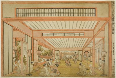 Vedute delle sale di ricevimento in Giappone - Intrattenimenti nel Giorno del Ratto in stile moderno, c.1771-76 da Utagawa Toyoharu