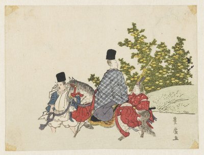 Cortigiano a cavallo che guada un torrente da Utagawa Toyohiro