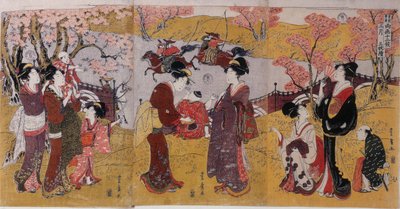 Il terzo mese, trittico dalla serie Dodici mesi di due artisti, 1801 da Utagawa Toyohiro