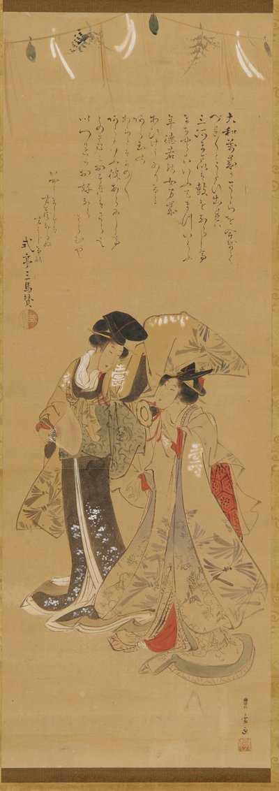 Due ragazze vestite come performer manzai, periodo Edo, 1773-1828 da Utagawa Toyohiro