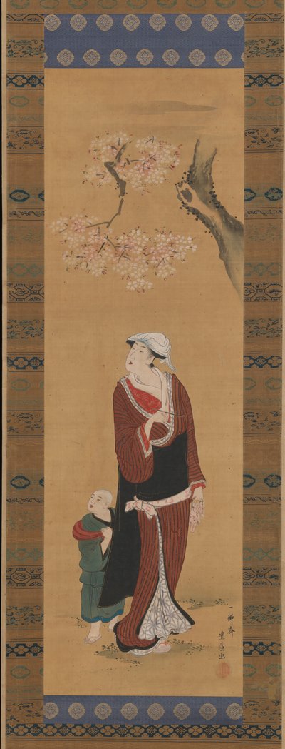 Donna e bambino sotto un ciliegio, fine XVIII-inizio XIX secolo da Utagawa Toyohiro