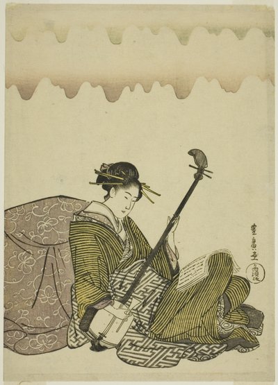 Donna che suona lo shamisen, da una serie senza titolo di donne a riposo da Utagawa Toyohiro