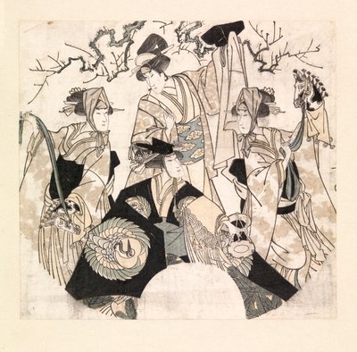 Attori che eseguono una danza teatrale dei quattro Onnagata, c.1800-05 (xilografia a colori) da Utagawa Toyokuni