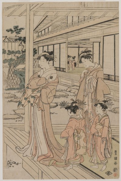 Cortigiana in piedi su una veranda da Utagawa Toyokuni