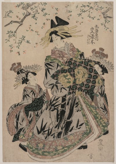 La Cortigiana Katakoshigi di Maruebiya con le sue Kamuro Ageha e Midori da Utagawa Toyokuni